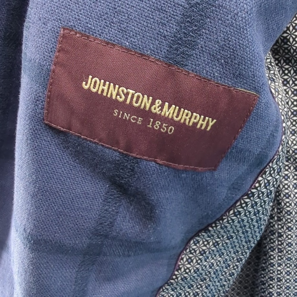 Johnston & Murphy Linen Blend Sport Coat Blazer Blue Windowpane Men's Medium - Picture 3 of 15
